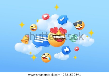 3d social media emoji marketing illustration design Royalty-Free Stock Photo #2381532591
