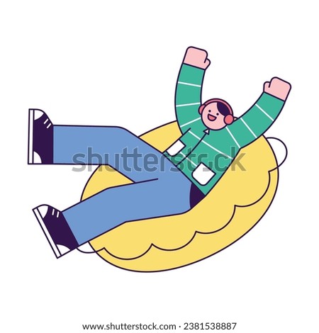 A person who enjoys winter sports. Boy sledding on a tube.