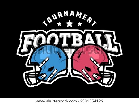 Two helmets for playing American football. Logo emblem on a dark background.