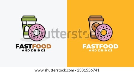 Donut and drink fast food logo design vector