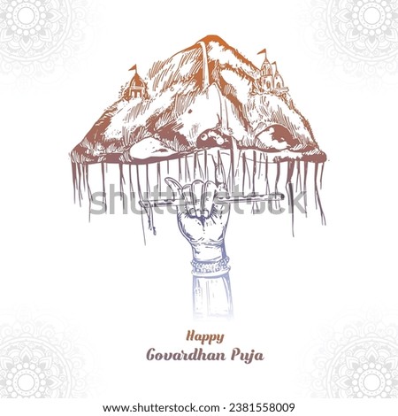 Indian religious festival happy govardhan puja hindu festival card sketch design