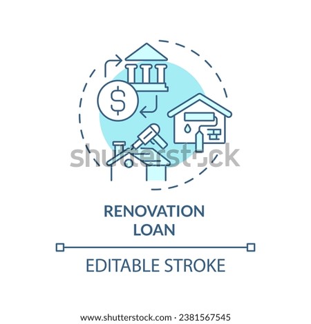2D editable blue renovation loan icon, monochromatic isolated vector, construction cost thin line illustration.