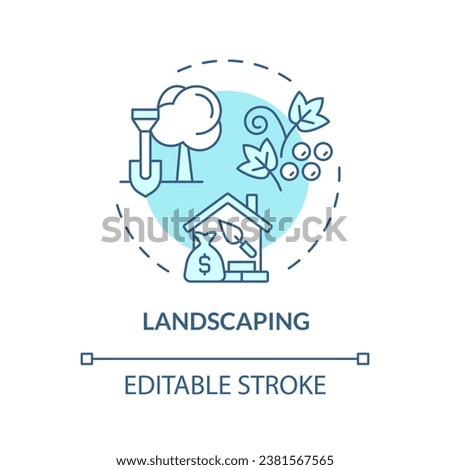 2D editable blue landscaping icon, monochromatic isolated vector, construction cost thin line illustration.