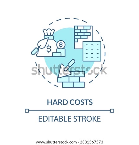 2D editable blue hard costs icon, monochromatic isolated vector, construction cost thin line illustration.