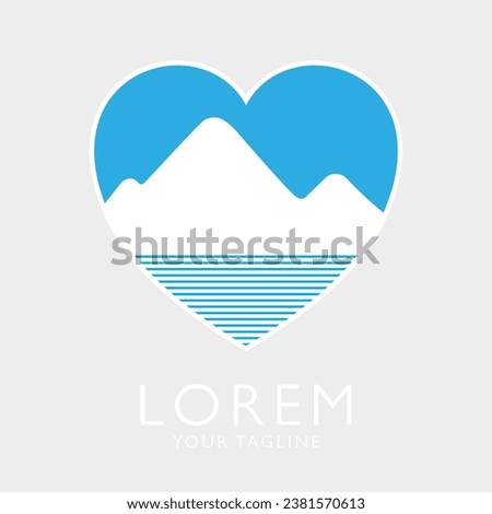 Mountain and Water Logo Heart Template Design Vector, Water Emblem, Design Concept, Creative Symbol, Icon. Vector illustration