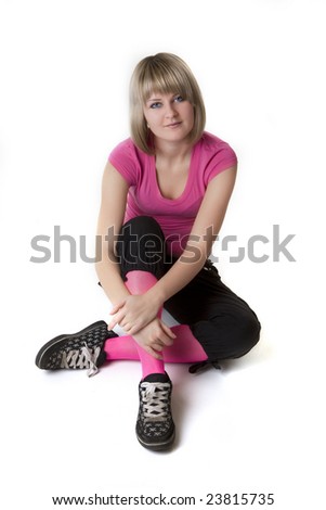 Image of emo girl in pink on a white background