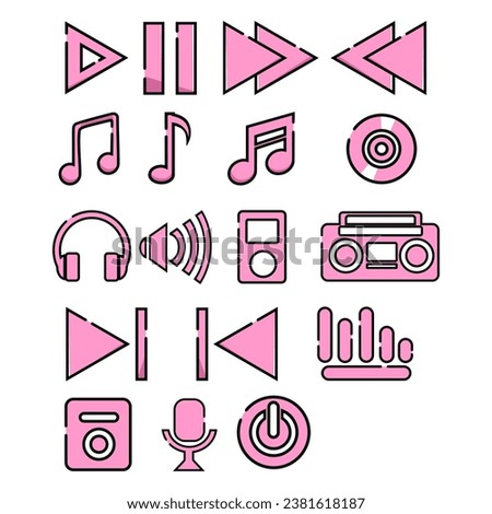 collection of pink music icons, icon designs, music symbols