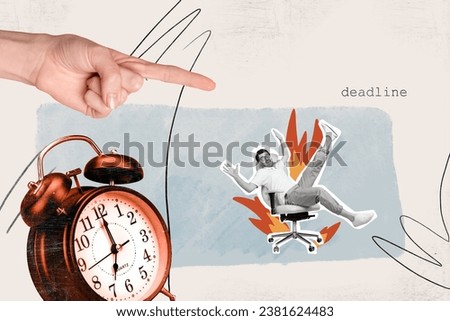 3d photo artwork graphics collage painting of funky worker having burning deadline isolated drawing background
