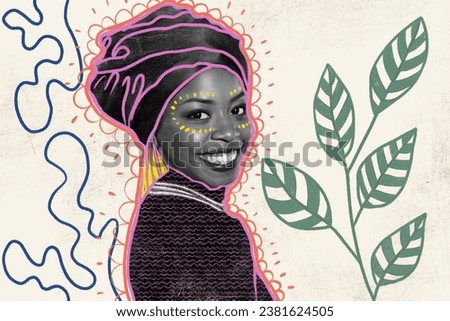 Artwork magazine collage picture of happy beautiful afro lady smiling isolated drawing background