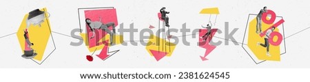 Creative abstract collage template graphics image of stressed shocked workers economy devaluation isolated white color background