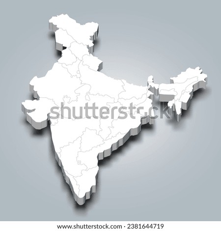 India 3d map with state borders and it’s capital Royalty-Free Stock Photo #2381644719
