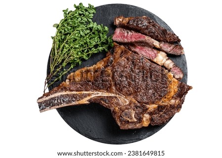 Roasted Tomahawk or cowboy with bone beef meat steak. Isolated on white background.