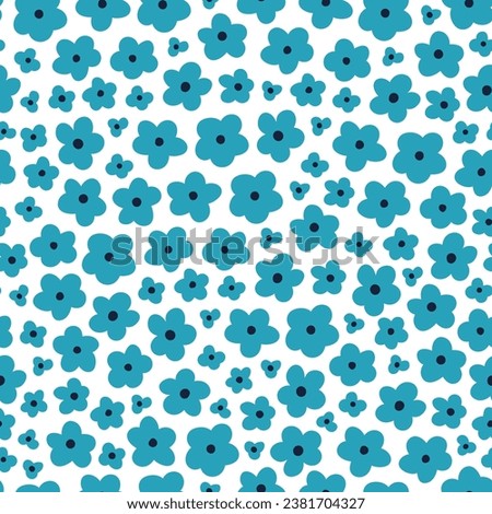 Abstract blue modern blue flowers on white background seamless pattern.