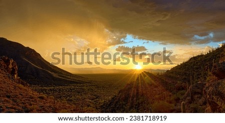 The beautiful sunset over Gates Pass, Tucson, AZ Royalty-Free Stock Photo #2381718919