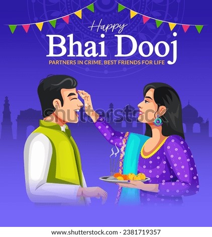 Happy Bhai Dooj festival, Bhaiya Tika celebration creative poster design. Brother and sister bond Royalty-Free Stock Photo #2381719357