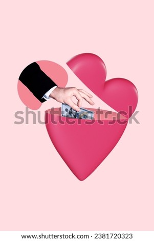 Photo cartoon comics sketch collage picture of arm paying money for love isolated pink color background Royalty-Free Stock Photo #2381720323