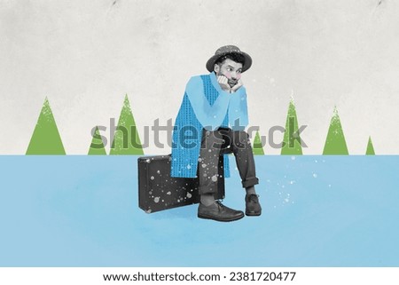 Photo cartoon comics sketch collage picture of bored freezing guy waiting new year coming isolated creative background
