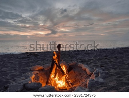 A Bonfire at the Beach Drone Shot