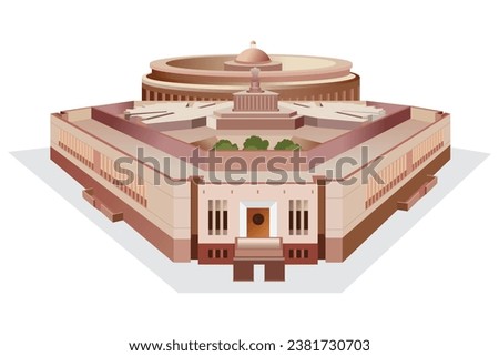 New Indian parliament building with old parliament vector illustration Royalty-Free Stock Photo #2381730703