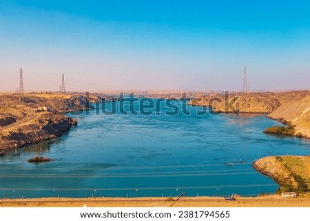High Dam in Aswan. Hydroelectric power generation. Aswan hydroelectric power station and Lake Nasser. Aswan, Egypt – October 18, 2023 Royalty-Free Stock Photo #2381794565
