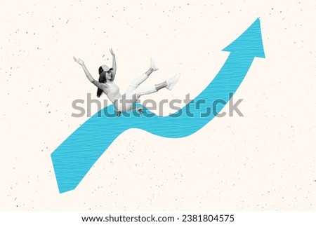 Creative trend collage of funny energetic active lady ride skateboard arrow point up career motivation opportunity magazine sketch startup Royalty-Free Stock Photo #2381804575