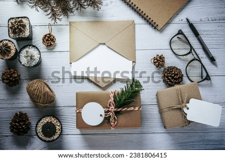 Mockup card with invitation card with Gift shop used to decorate Christmas on white background.