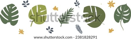 Silhouette with tropical palm trees, Monstera flower pattern background. Isolated against a white background
