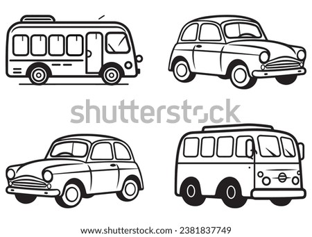 Set of buss and retro car outline design. Vector illustration. Isolated on white background
Bus icon set. bus vector icon

