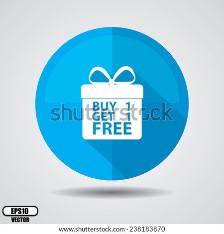 Buy one get one free, promotional sale stickers, label, tag, and icon set on blue circle shiny on white background - Vector illustration.
