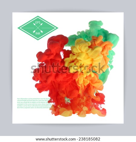 Template design with vector isolated cloud of green red yellow ink on white. Splashes of paint. Texture of ink, paint in water Royalty-Free Stock Photo #238185082