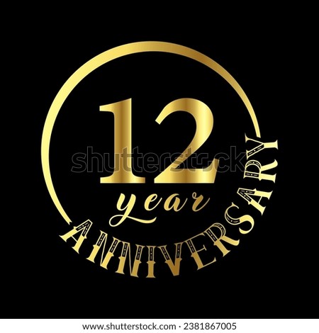 12 year anniversary celebration. Anniversary logo with golden color vector illustration.