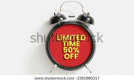 Analog Alarm Clock With Limited Time Offer 50 Percent Off Royalty-Free Stock Photo #2381880317