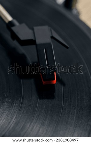 Classic vinyl record player closeup