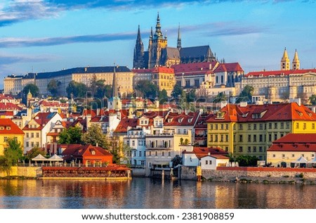 St. Vitus cathedral in Hradcany castle over Lesser town, Prague, Czech Republic Royalty-Free Stock Photo #2381908859