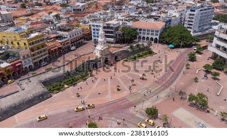 Aerial view Clock tower historic center of Cartagena Colombia