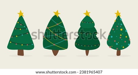 Collection of hand drawn flat Christmas trees. Vector illustration.