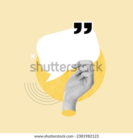 Human hands with speech bubble, white geometric shape, space for ad, text, design, Dialogue, Talking, Cloud, Adult, Holding, Announcement, Bubble, Poster, Communication, Announcement, Speech, Blank Royalty-Free Stock Photo #2381982123
