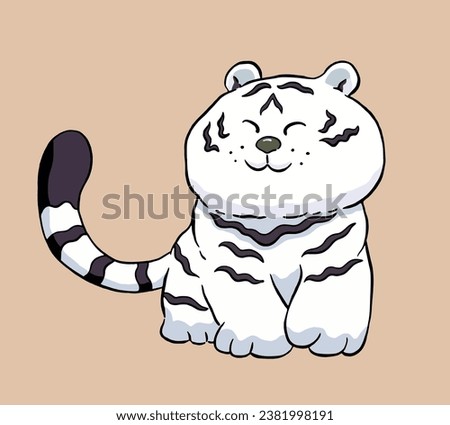 Hand Drawn Cute White Tiger Cartoon Doodle Art