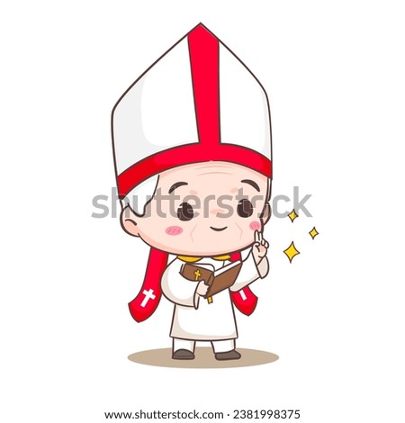 Cute Pope cartoon character. Happy smiling catholic priest mascot character. Christian religion concept design. Isolated white background. vector art illustration.  Royalty-Free Stock Photo #2381998375