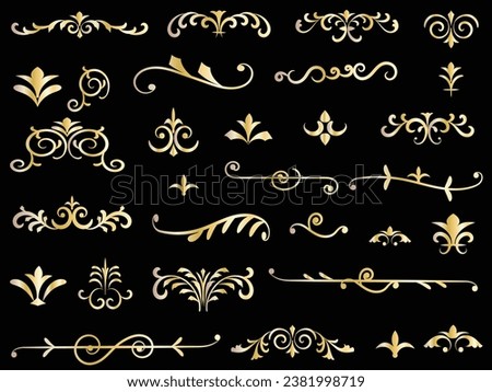 Golden vintage floral elements art deco style decorative border frames and dividers.