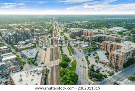 Arlington Heights, Illinois, United States of America - August 2nd 2021:  Arlington Heights Illinois Downtown - Streetscapes Drone Photography Royalty-Free Stock Photo #2382011319