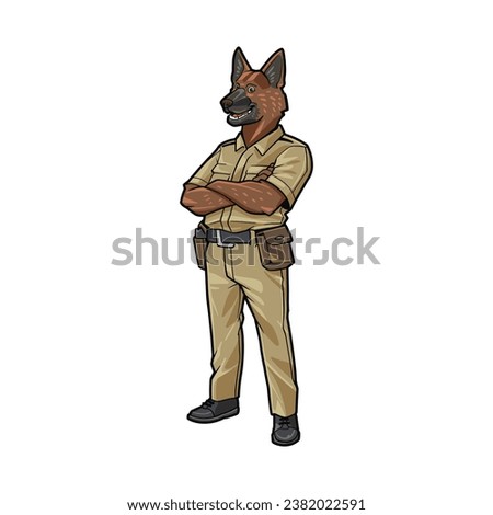 Helpful Police anthropomorphic Dog Cartoon Character in Uniform