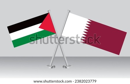 Crossed flags of Palestine and Qatar. Official colors. Correct proportion. Banner design