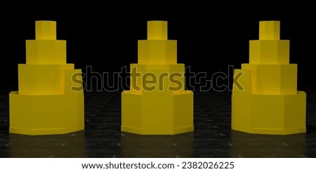 Superstore product display shelf podium. Pallet product display. 3D Illustration.