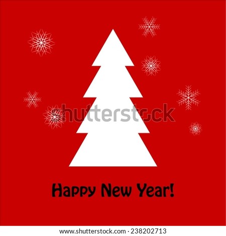 Vector illustration of Christmas tree and snowflakes. Red background.