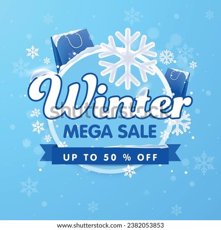 Winter mega sale unit template with snowflakes and shopping bags. Royalty-Free Stock Photo #2382053853