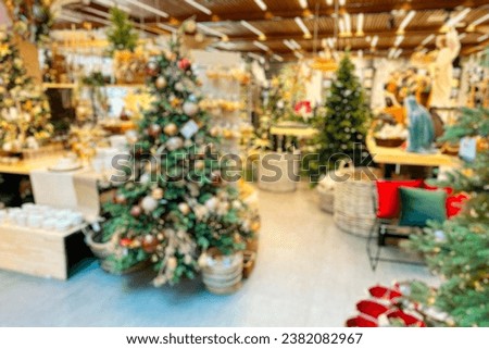 Blurry background of Christmas decorations in store