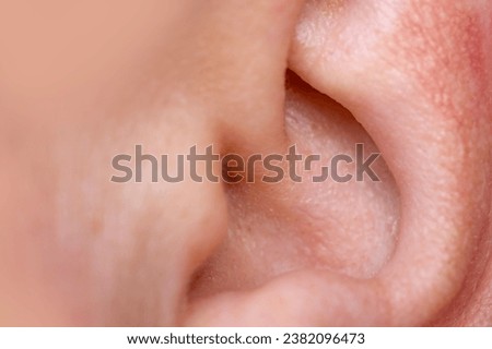 auditory organ Ear shell close-up, diagnosing ear-related diseases and conditions, ear health concept, hearing care and issues related to ears, Royalty-Free Stock Photo #2382096473