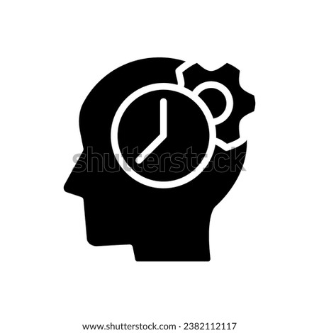 Time for thinking process black glyph icon. Synchronizing biological clock. Keep learning. Generating new ideas. Silhouette symbol on white space. Solid pictogram. Vector isolated illustration