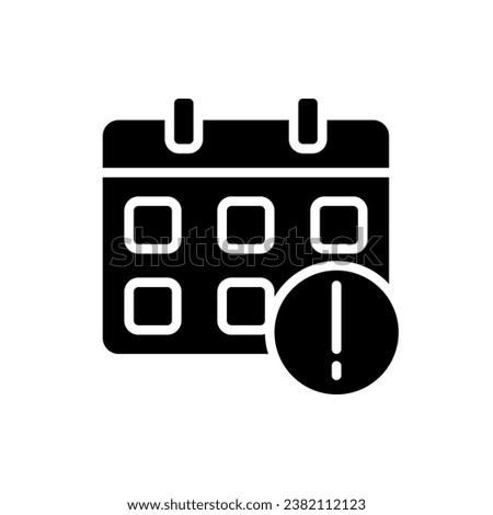 Important notification from calendar black glyph icon. Upcoming important event. Get reminder. Deadline notice. Silhouette symbol on white space. Solid pictogram. Vector isolated illustration